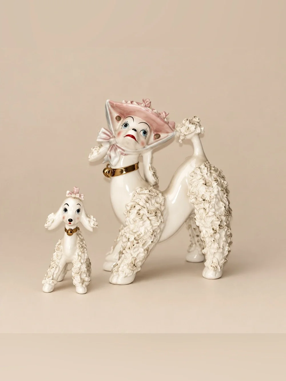 1950’s Spaghetti Trim Poodle With Pup No leash Porcelain